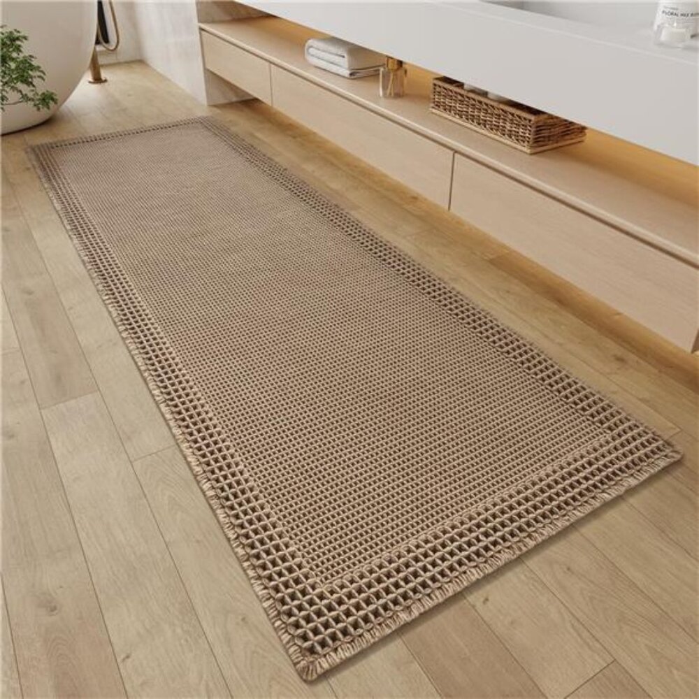 Waffle Bathroom Runner Rugs, Super Absorbent Bath Mat Non Slip Washable